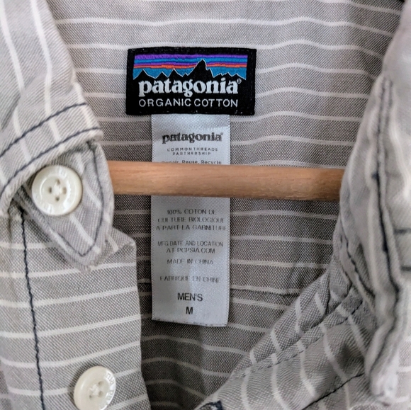M's Bluffside Shirt Patagonia Mens Striped Size M Organic Cotton Shirt Sleeve - Picture 4 of 5